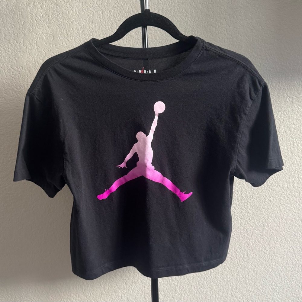Jordan Girl’s Black and Pink Short Sleeve Tee with Jumpman Logo